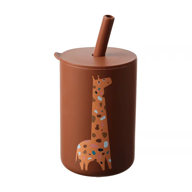 1PC Baby Feeding Drinkware Straw Cup Baby Cartoon Learning Feeding Cup Food Grade Silicone Toddler Water Bottle Tableware