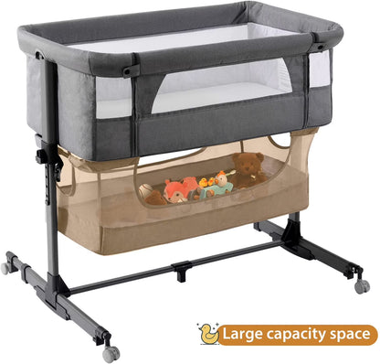 Baby Bassinet 3 in 1 Adjustable Bedside Sleeper Bed for Infant Baby with Breathable Net, Gray