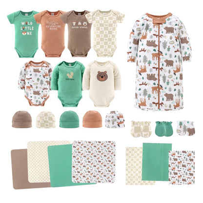 Baby Boy Woodland Animals Cotton Layette Gift Set, Baby Clothes Essentials, 23 Piece