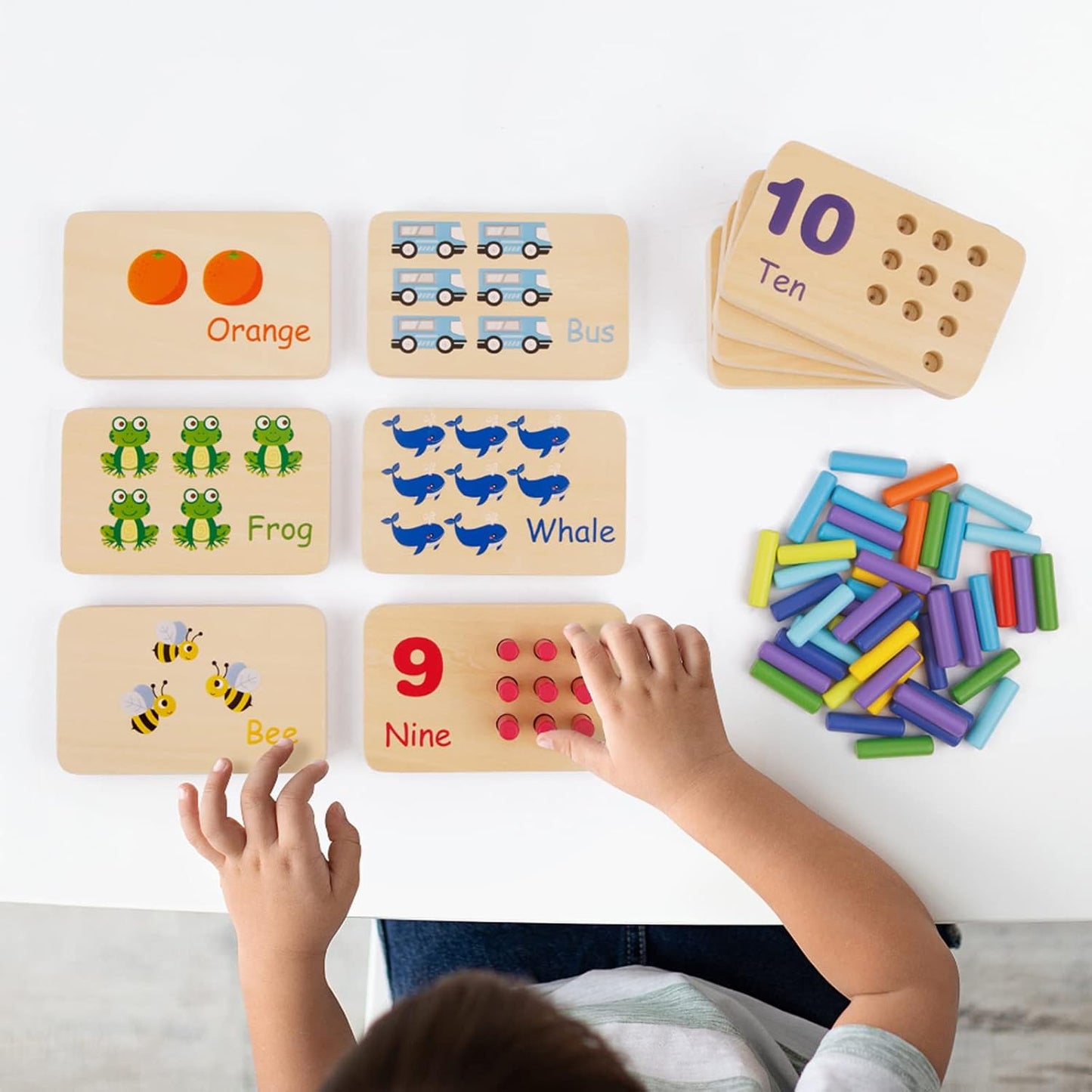 Peg Board Toddler Toys, Counting Wooden Toys with 55 Pegs | Wooden Math Manipulatives, Montessori Math and Numbers for Kids & Kindergarten Learning Activities