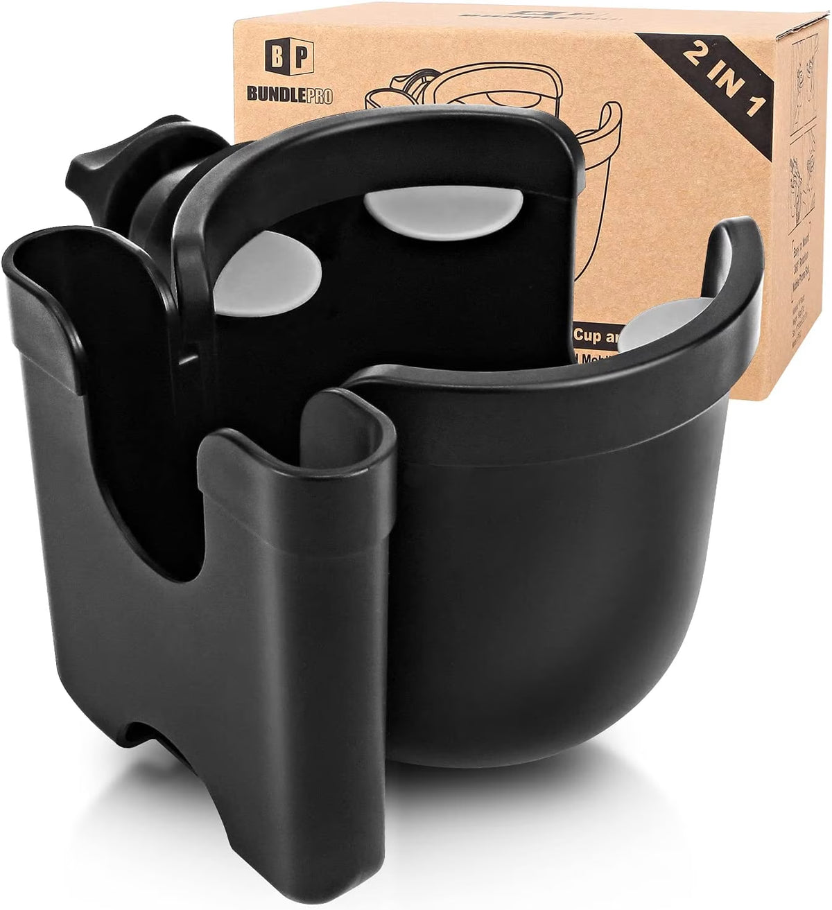2-In-1 Wheelchair Cup Holder with Phone Rack for Baby Stroller of 1 Car Seat,Black
