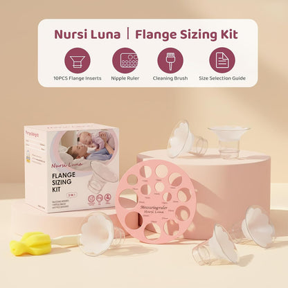 Flange Sizing Kit, Flange Inserts for 24Mm Breast Pumps, 10PCS | 13/15/17/19/21Mm, Includes Nipple Sizer for Flanges to Find the Right Fit, Soft Silicone for Comfortable & Efficient Pumping