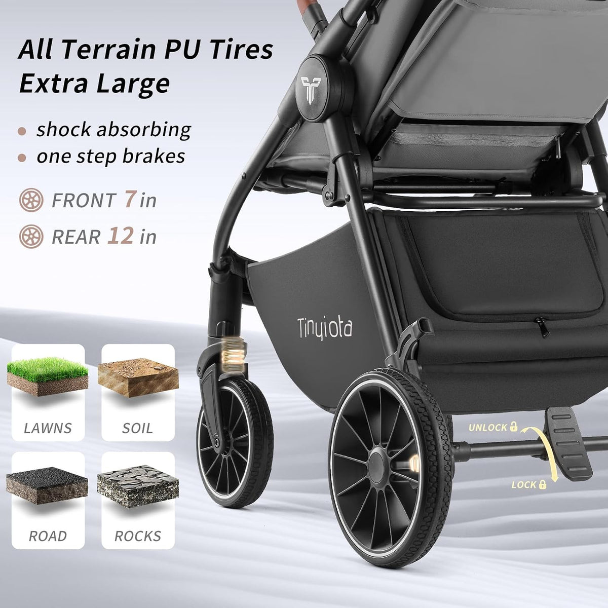 Stroller for Babies,Toddler Strollers with Large UPF 50+ Canopy,Luxury Baby Stroller with Leather Handle & Spacious Seat, One-Hand Foldable Pushchair,Baby Carriage with Lie-Flat Mode(Gray)