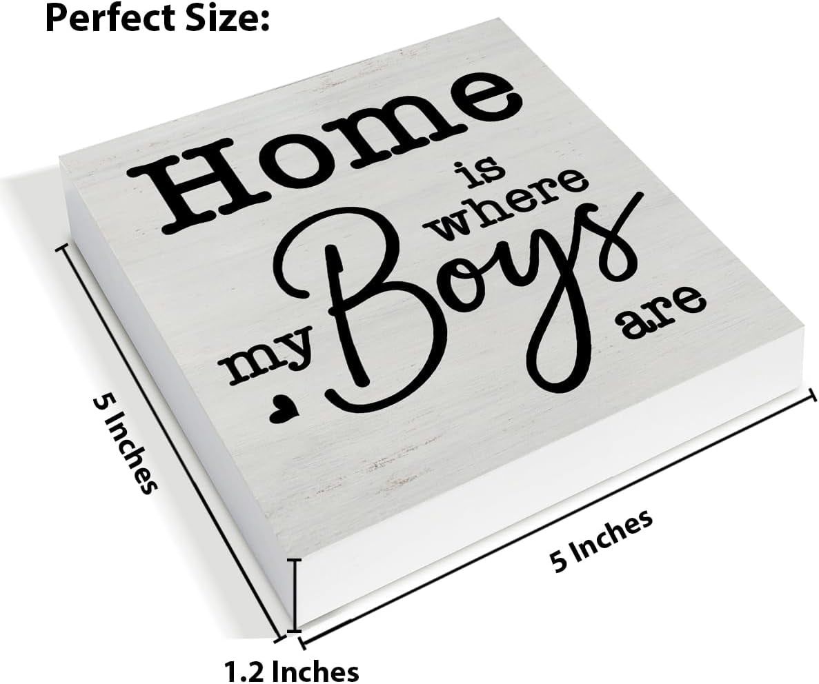 New Mom Gifts Rustic Family Decor Home Is Where My Boys Are Wooden Sign Family Decorations for Home Living Room Bedroom Desk Shelf Table 5 X 5 Inches