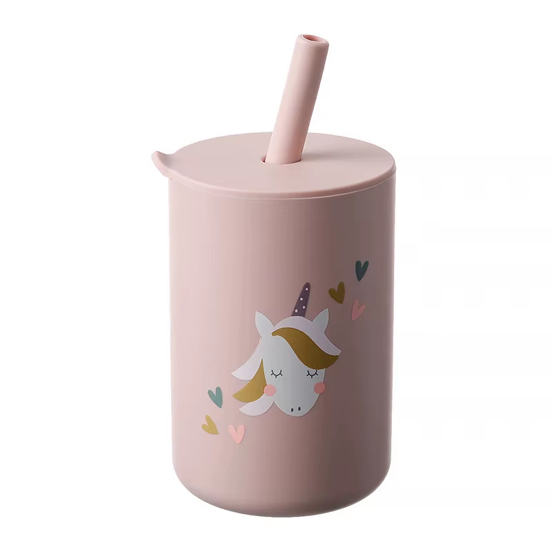 1PC Baby Feeding Drinkware Straw Cup Baby Cartoon Learning Feeding Cup Food Grade Silicone Toddler Water Bottle Tableware