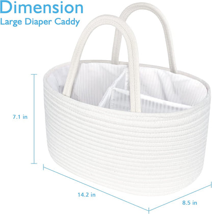 Baby Diaper Caddy, Nursery Storage Bin and Car Organizer for Diapers Wipes, Cotton Rope Basket Changing Table Caddy