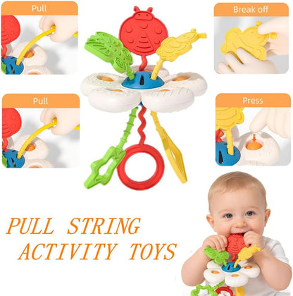 Baby Toys 6-12 Months, Montessori Toys for 1 Year Old, Silicone Pull String Teether Toy, Stacking Building Blocks Infant Toddler Toy 0-3, Shape Bin Sensory, Baby Boys&Girls Gifts Set