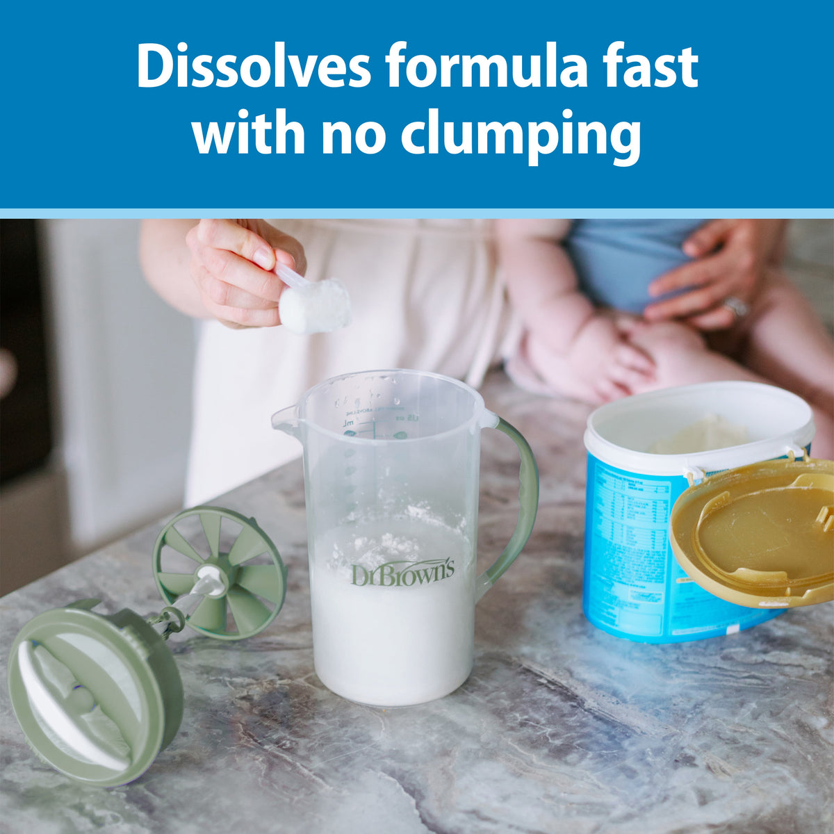 Baby Formula Mixing Pitcher, Adjustable Stopper/Locking Lid/No-Drip Spout, Blue 36Oz, 1 Pack