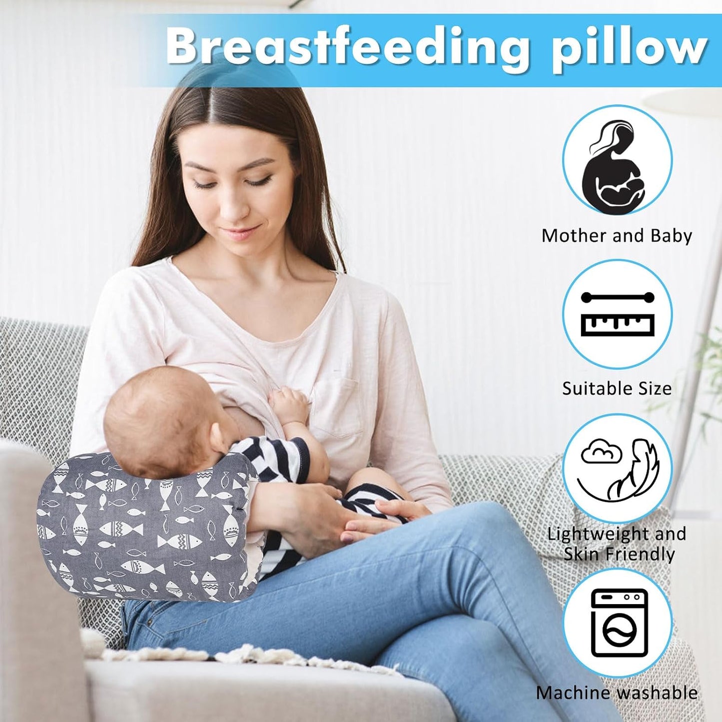Baby Nursing Arm Pillow for Breastfeeding(Grey Fish) | 100% Cotton Fabric Cushions the Caregiver'S Arm for Bottle Feeding. Washable, Portable Design Measures 23 X 21 Cm.