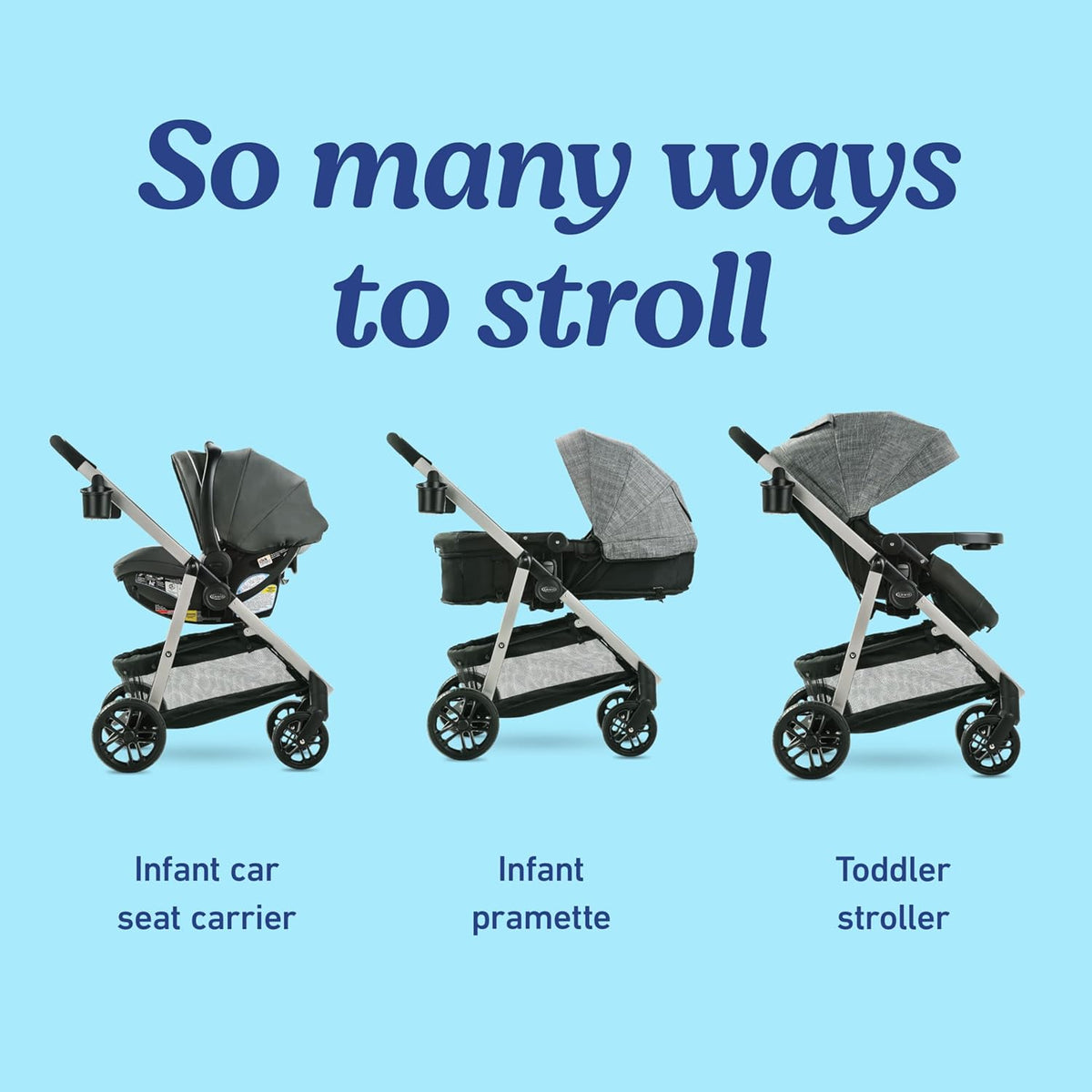 Graco Modes Pramette Travel System, Car Seat and Stroller Combo, Includes Snugride LX Infant Car Seat and Baby Stroller, 3 Modes: Car Seat Carrier, Pramette, Toddler Stroller, Ellington