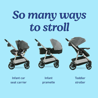 Graco Modes Pramette Travel System, Car Seat and Stroller Combo, Includes Snugride LX Infant Car Seat and Baby Stroller, 3 Modes: Car Seat Carrier, Pramette, Toddler Stroller, Ellington
