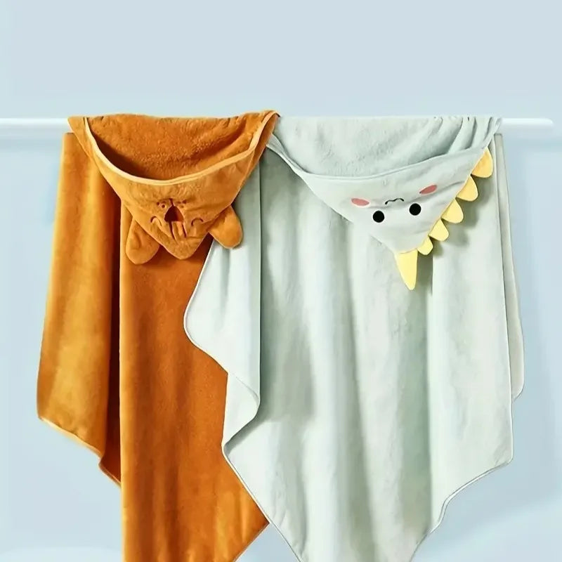 Coral Velvet Cape Bath Towel Newborn Bath Wrap Bath Towel Cute Cartoon Cape Bathrobe