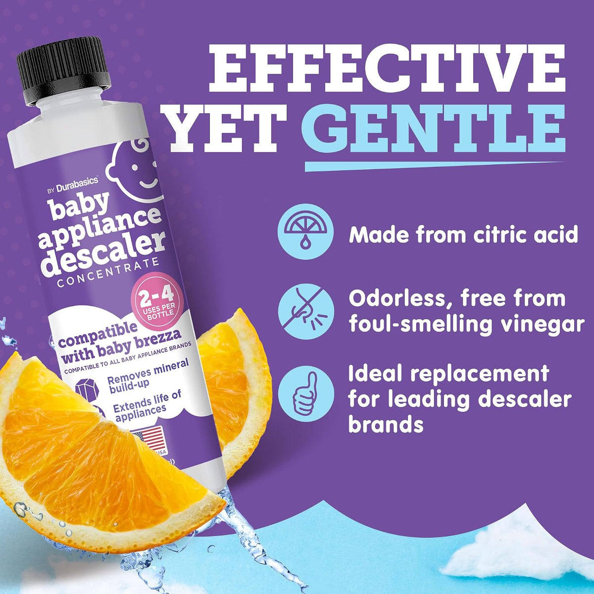Baby Sterilizer Descaler, Compatible with Baby Brezza, 8 Oz 2 Pk | Citric Acid Formula; Odorless; Helps Remove Mineral Buildup; Made in USA; 2-Pack, 8 Oz Each
