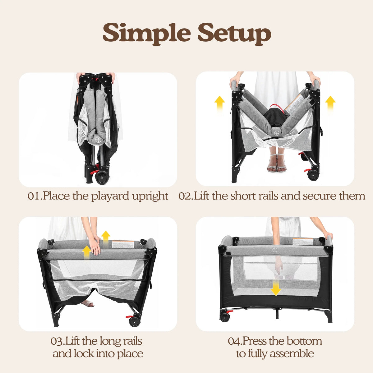 Foldable Baby Bedside Crib Bassinet, Infant Pack and Play Playard, Newborn Playpen Changing Table,Gray