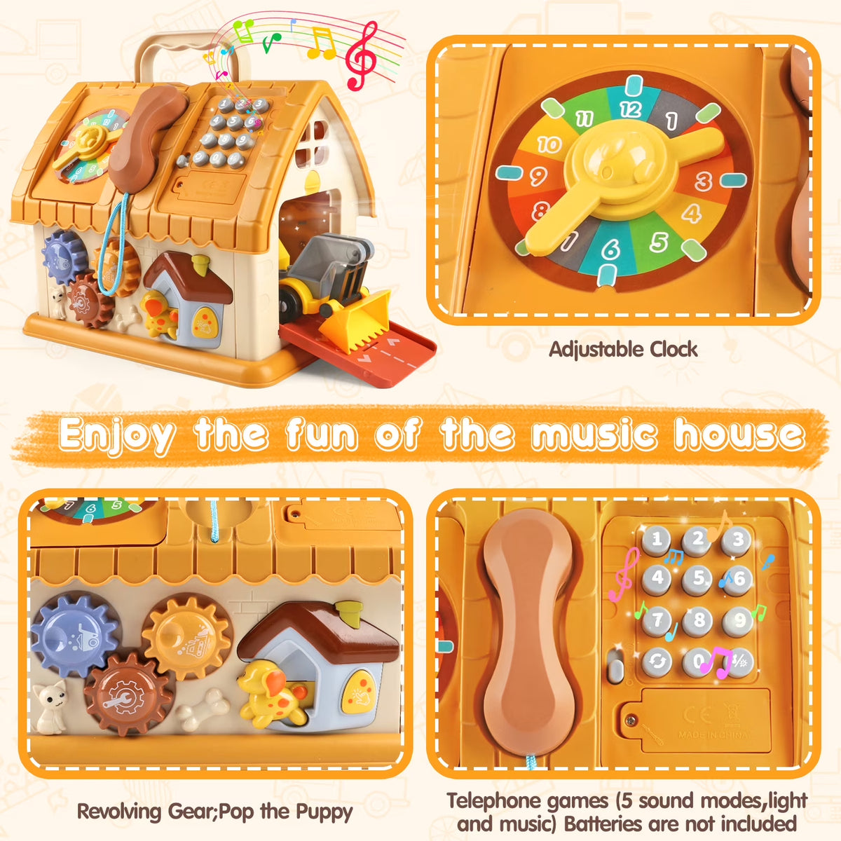 Toddler Montessori Toys for 1+ Year Old, 8-In-1 Multi-Functional Learning House, with 4 Building Cars and Map, Sound & Light Early Educational Kids Christmas Gifts