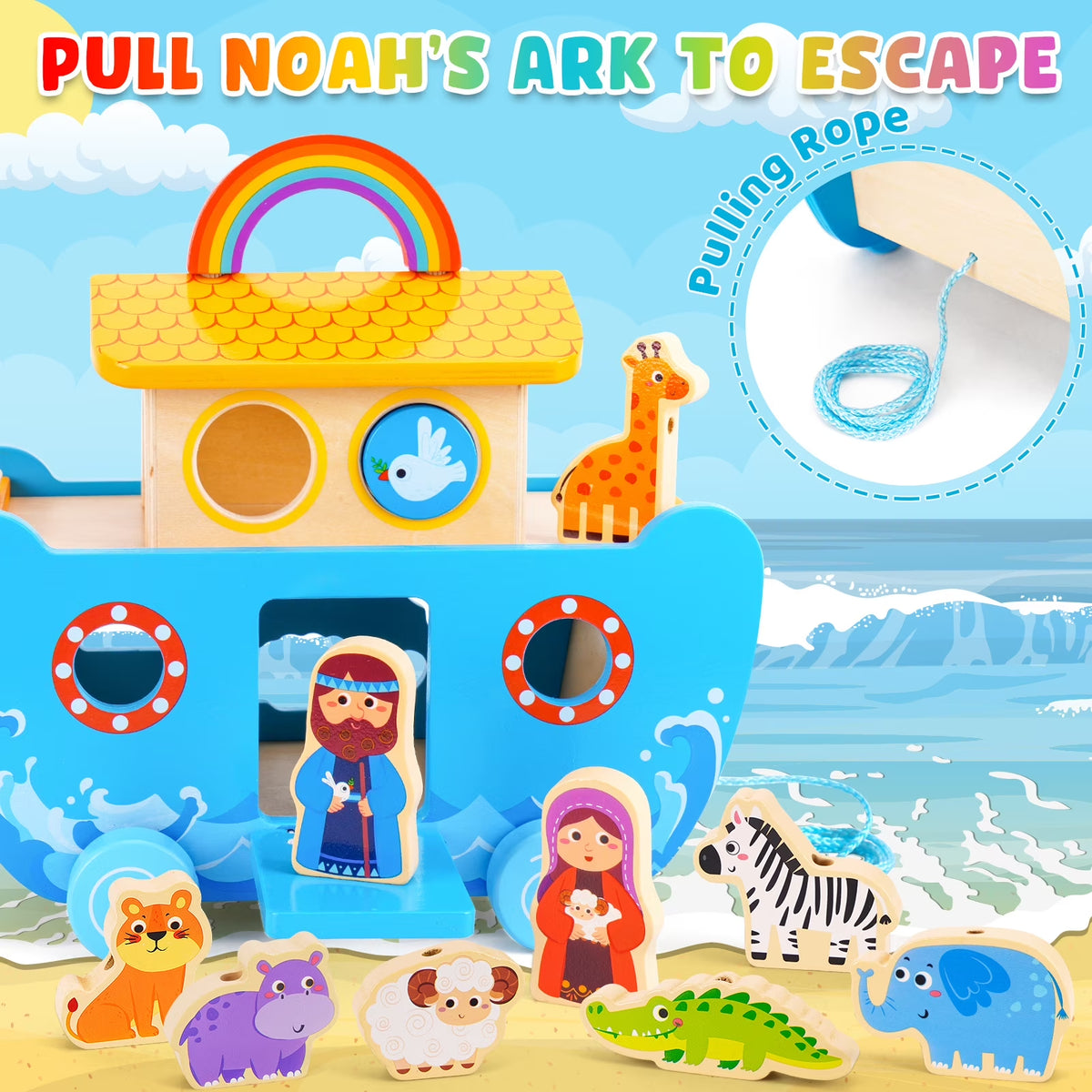 Toddlers Noah'S Ark Toys with Wooden Animal Shape Sorters, Baptism Gifts for Girls Boys 1 2 3 4 Years Old, Montessori Educational Toys for Toddlers 1-3, Bible Story Book for Kids Ages 2-4