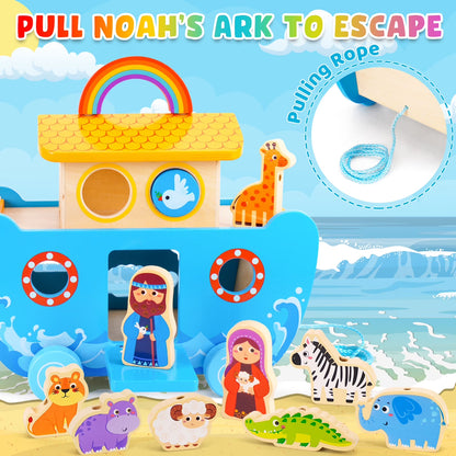 Toddlers Noah'S Ark Toys with Wooden Animal Shape Sorters, Baptism Gifts for Girls Boys 1 2 3 4 Years Old, Montessori Educational Toys for Toddlers 1-3, Bible Story Book for Kids Ages 2-4