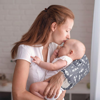Baby Nursing Arm Pillow for Breastfeeding(Grey Fish) | 100% Cotton Fabric Cushions the Caregiver'S Arm for Bottle Feeding. Washable, Portable Design Measures 23 X 21 Cm.