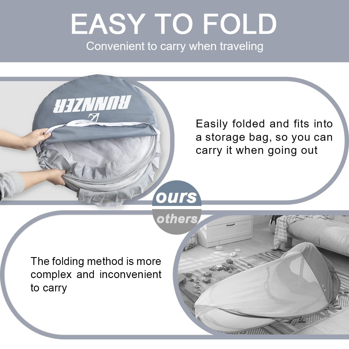 Baby Crib Tent, Pop up Crib Net to Keep Baby in | Stop Baby from Climbing Out of Crib, Breathable Mesh, Auto-Lock Zipper, Size 55.2" L X 27.6" W X 51.6" H, Free-Installation