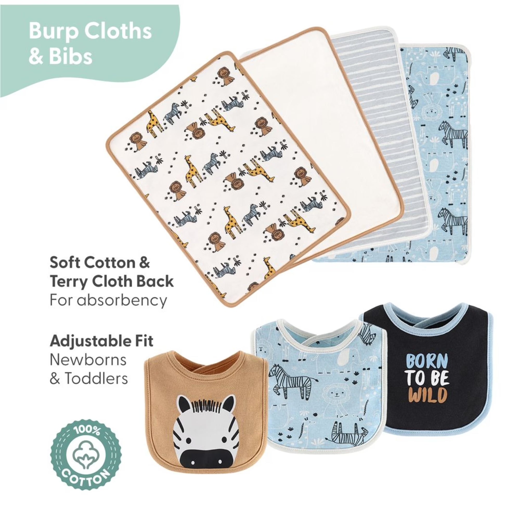 Baby Boy Blue Safari Cotton Layette Gift Set, Baby Clothes Essentials, 30-Piece