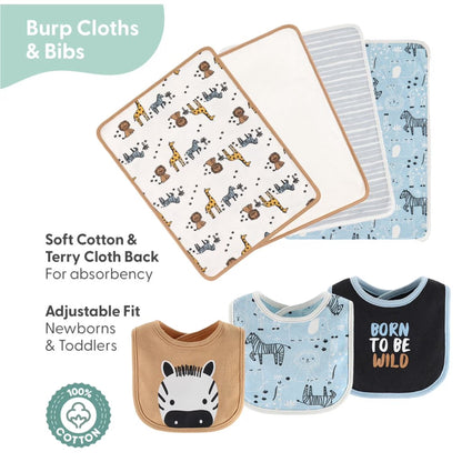 Baby Boy Blue Safari Cotton Layette Gift Set, Baby Clothes Essentials, 30-Piece