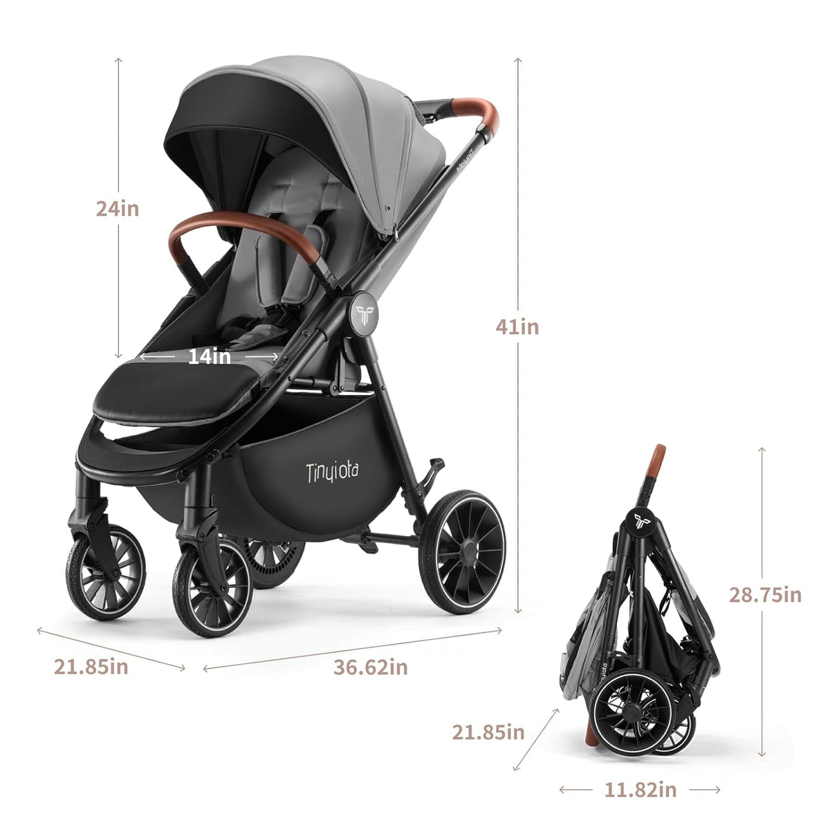 Stroller for Babies,Toddler Strollers with Large UPF 50+ Canopy,Luxury Baby Stroller with Leather Handle & Spacious Seat, One-Hand Foldable Pushchair,Baby Carriage with Lie-Flat Mode(Gray)