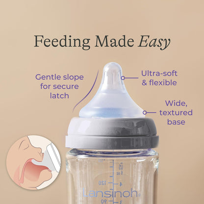 Glass Baby Bottles, Anti-Colic, White, 5Oz, 4 Count, with Slow Flow Nipples (Size S, 1-3 Months), Baby Feeding Essentials