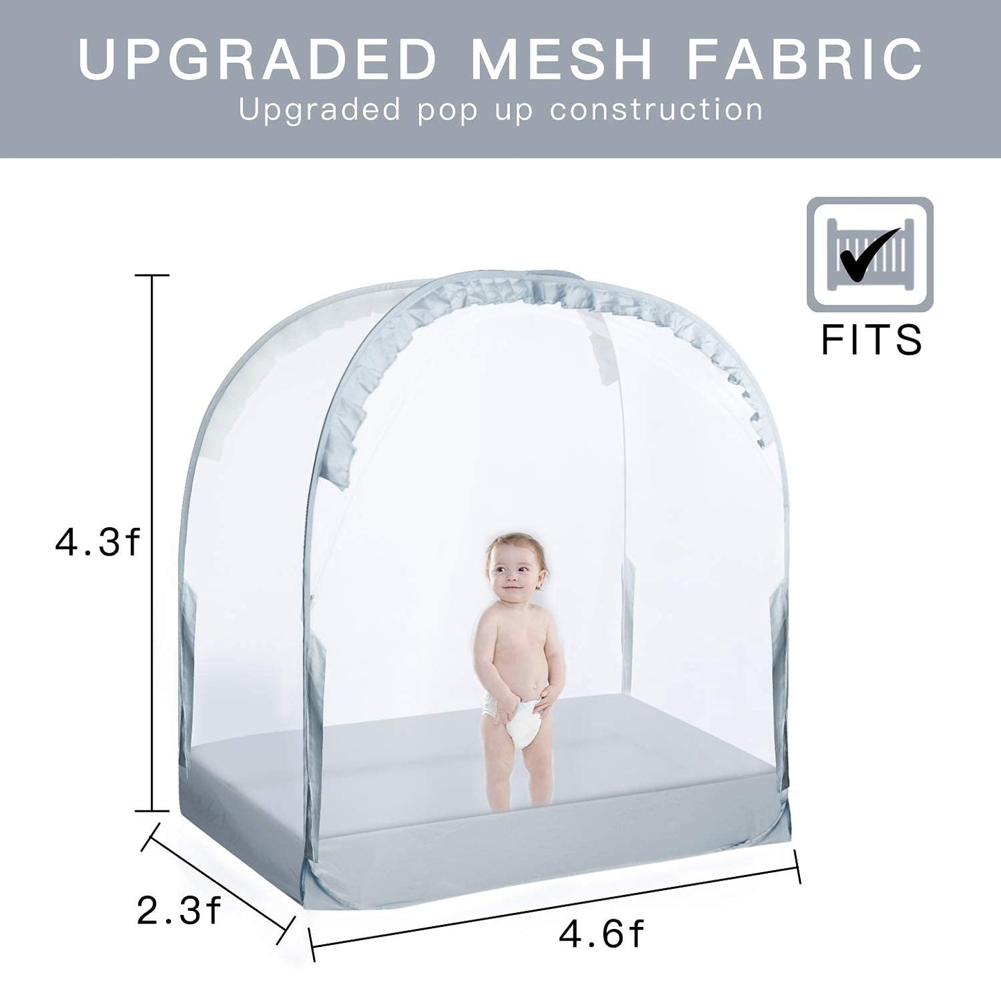 Baby Crib Tent, Pop up Crib Net to Keep Baby in | Stop Baby from Climbing Out of Crib, Breathable Mesh, Auto-Lock Zipper, Size 55.2" L X 27.6" W X 51.6" H, Free-Installation