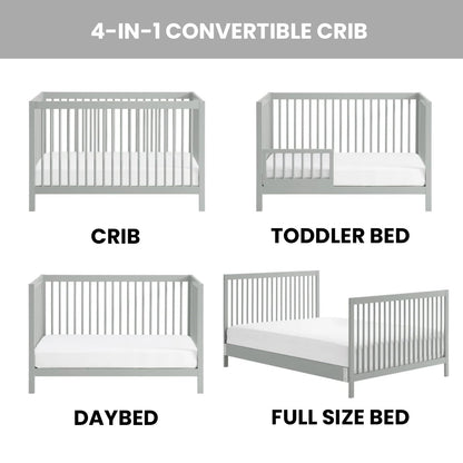 Essentials Island Full Size 4-In-1 Convertible Baby Crib with round Spindles, Gray
