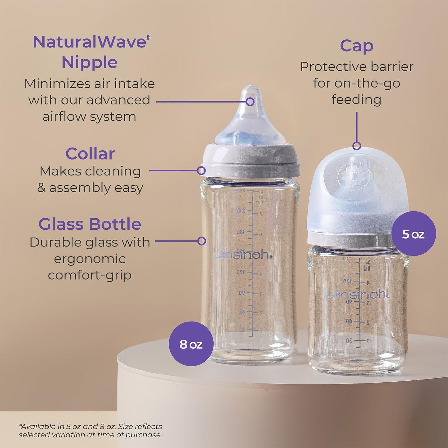 Glass Baby Bottles, Anti-Colic, White, 5Oz, 4 Count, with Slow Flow Nipples (Size S, 1-3 Months), Baby Feeding Essentials