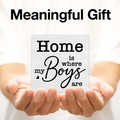 New Mom Gifts Rustic Family Decor Home Is Where My Boys Are Wooden Sign Family Decorations for Home Living Room Bedroom Desk Shelf Table 5 X 5 Inches
