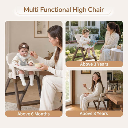 Foldable High Chair for Baby, Easy-To-Clean Feeding Chair with Removable Tray, Adjustable Legs and Seat Belt for Infant Toddlers,Beige