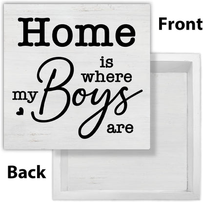 New Mom Gifts Rustic Family Decor Home Is Where My Boys Are Wooden Sign Family Decorations for Home Living Room Bedroom Desk Shelf Table 5 X 5 Inches