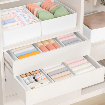 9 Pack Drawer Organizers for Clothes, Foldable Fabric Closet Organizers and Drawer Dividers for Clothing, Baby Clothes, Socks, Underwear & Accessories, White