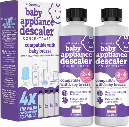 Baby Sterilizer Descaler, Compatible with Baby Brezza, 8 Oz 2 Pk | Citric Acid Formula; Odorless; Helps Remove Mineral Buildup; Made in USA; 2-Pack, 8 Oz Each