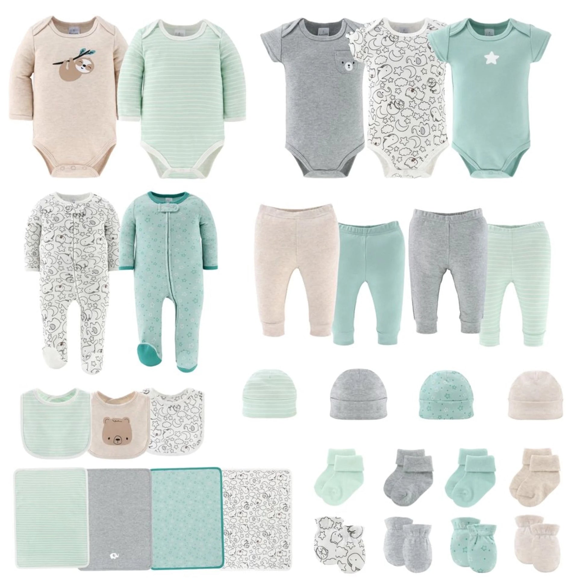 Unisex Animals and Insects Cotton Layette Gift Set, Baby Clothes Essentials, 30-Piece