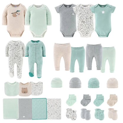 Unisex Animals and Insects Cotton Layette Gift Set, Baby Clothes Essentials, 30-Piece
