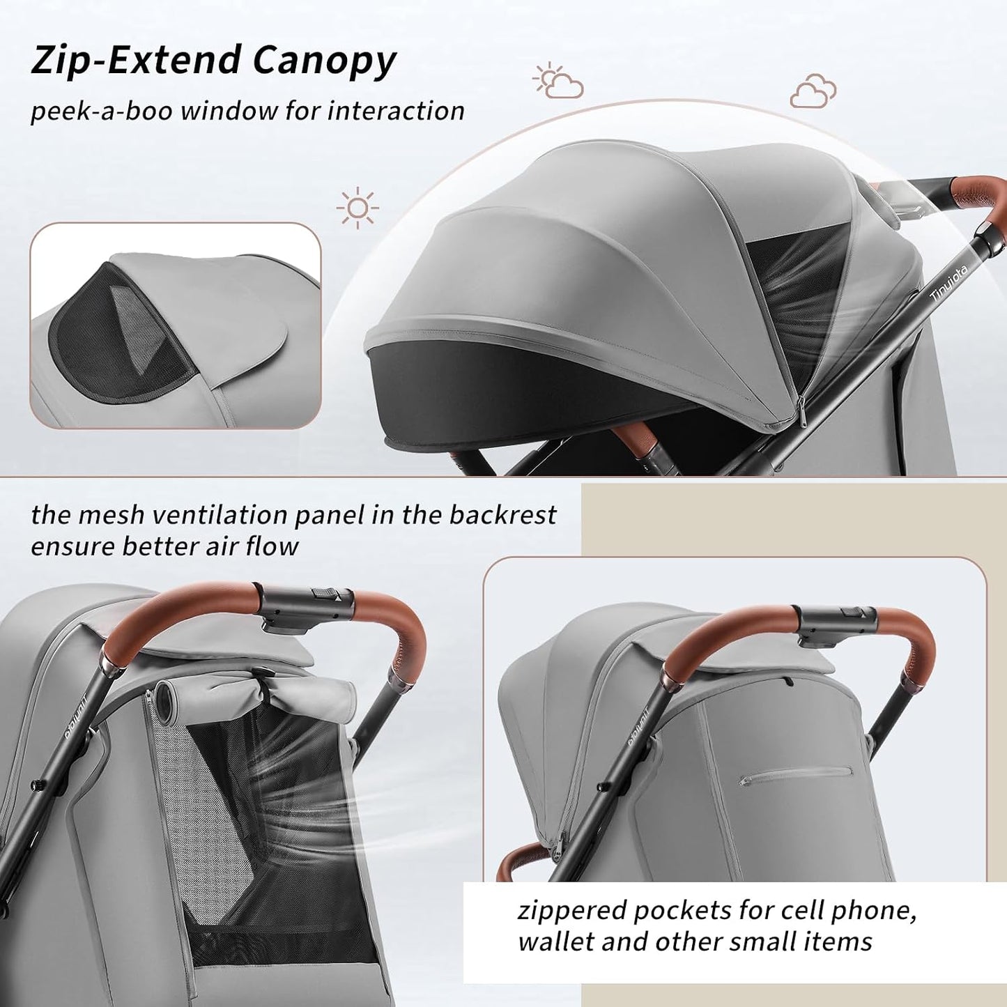 Stroller for Babies,Toddler Strollers with Large UPF 50+ Canopy,Luxury Baby Stroller with Leather Handle & Spacious Seat, One-Hand Foldable Pushchair,Baby Carriage with Lie-Flat Mode(Gray)