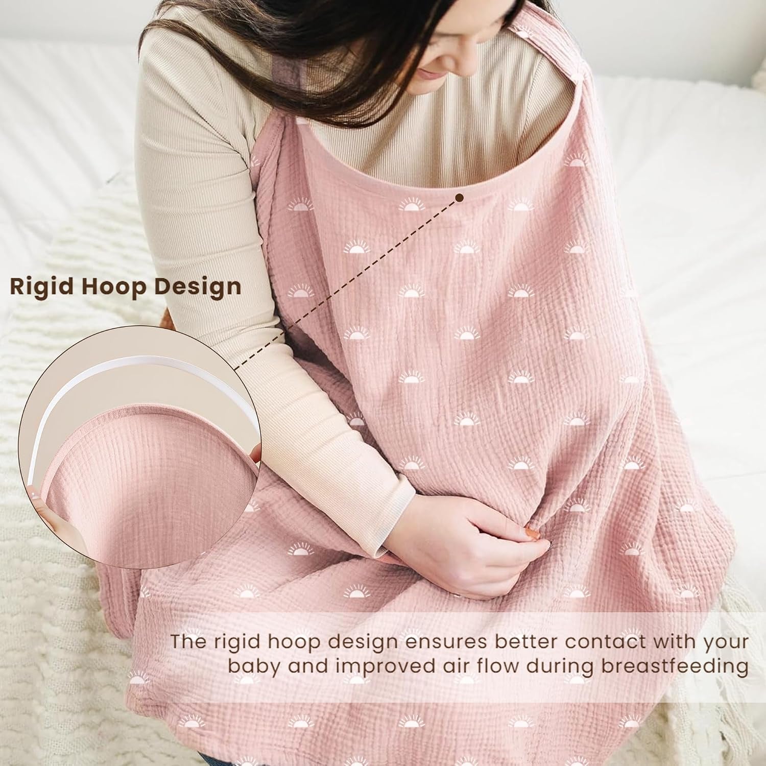 Muslin Nursing Cover up for Breastfeeding with Rigid Hoop | 100% Cotton Nursing Apron, Lightweight & Breathable, Carseat Canopy, Breast Feeding Covers for Women