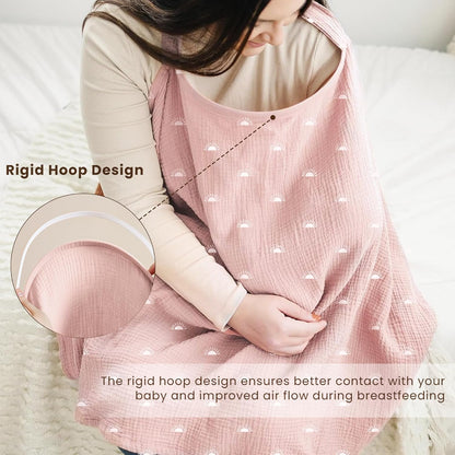 Muslin Nursing Cover up for Breastfeeding with Rigid Hoop | 100% Cotton Nursing Apron, Lightweight & Breathable, Carseat Canopy, Breast Feeding Covers for Women