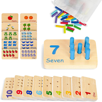 Peg Board Toddler Toys, Counting Wooden Toys with 55 Pegs | Wooden Math Manipulatives, Montessori Math and Numbers for Kids & Kindergarten Learning Activities