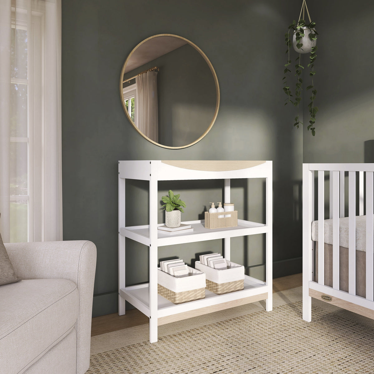 Emerson Changing Table, White & Vintage White Oak