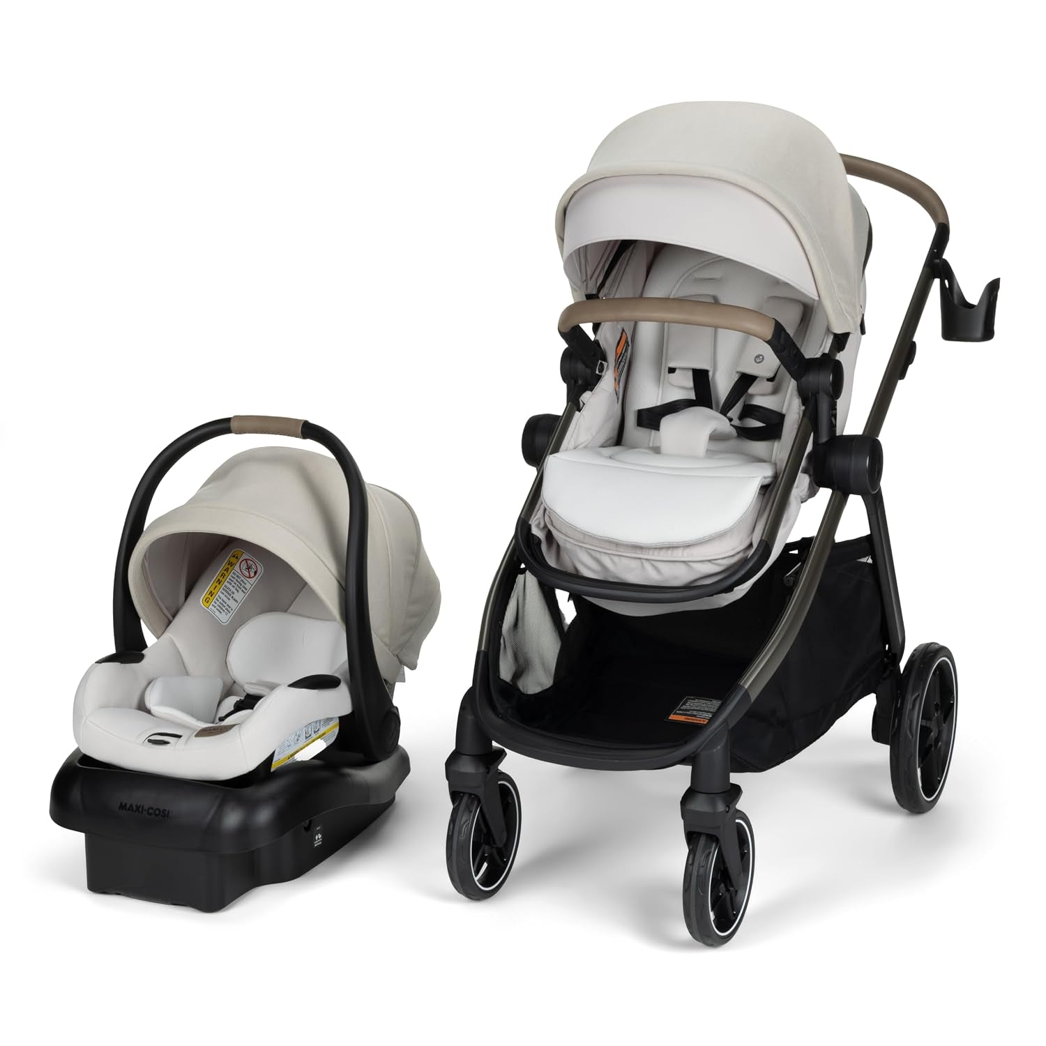 Zelia Pro 5-In-1 Travel System with Mico Pro Infant Car Seat and Baby Stroller Combo, Reversible Seat, Large Wheels, Adjustable Handle, Newborn to Toddler, Lightweight, Classic Oat