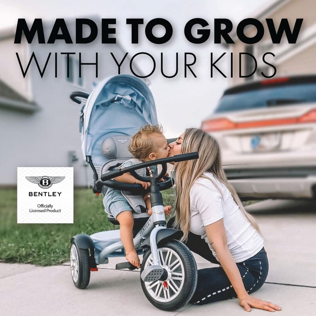 Bentley 6-In-1 Baby Stroller & Toddler Tricycle – Officially Licensed Luxury Kids Bike, Convertible Travel Strollers & Kid Trike with Air Wheels, Canopy & Safety Features (6M-5Y+ | Jetstream Blue) | Convertible Baby Stroller with Canopy and Air Wheels, Designed as a Travel Stroller and Baby Tricycle.