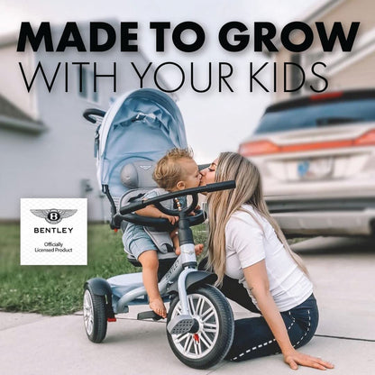 Bentley 6-In-1 Baby Stroller & Toddler Tricycle – Officially Licensed Luxury Kids Bike, Convertible Travel Strollers & Kid Trike with Air Wheels, Canopy & Safety Features (6M-5Y+ | Jetstream Blue) | Convertible Baby Stroller with Canopy and Air Wheels, Designed as a Travel Stroller and Baby Tricycle.