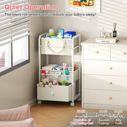 2In1 Baby Diaper Caddy Organizer and Storage, 3 Tier Rolling Cart with Drawer, Detachable Dividers, Mobile Utility Cart Baby Dresser Clothes Organizer for Baby Essentials, Bedroom, Nursery