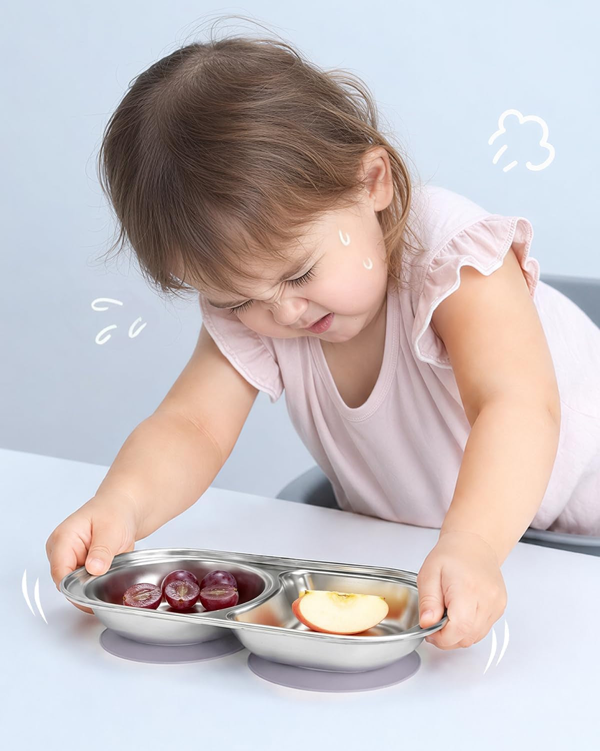 Stainless Steel Baby Feeding Set with Detachable Suction Base, Toddler Plates, Bowl, Cup & Kids Utensils, Grow-With-Baby Feeding Essentials for Self Feeding, Toddler Dinnerware Snack, Lilac