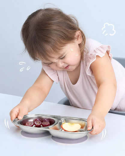 Stainless Steel Baby Feeding Set with Detachable Suction Base, Toddler Plates, Bowl, Cup & Kids Utensils, Grow-With-Baby Feeding Essentials for Self Feeding, Toddler Dinnerware Snack, Lilac