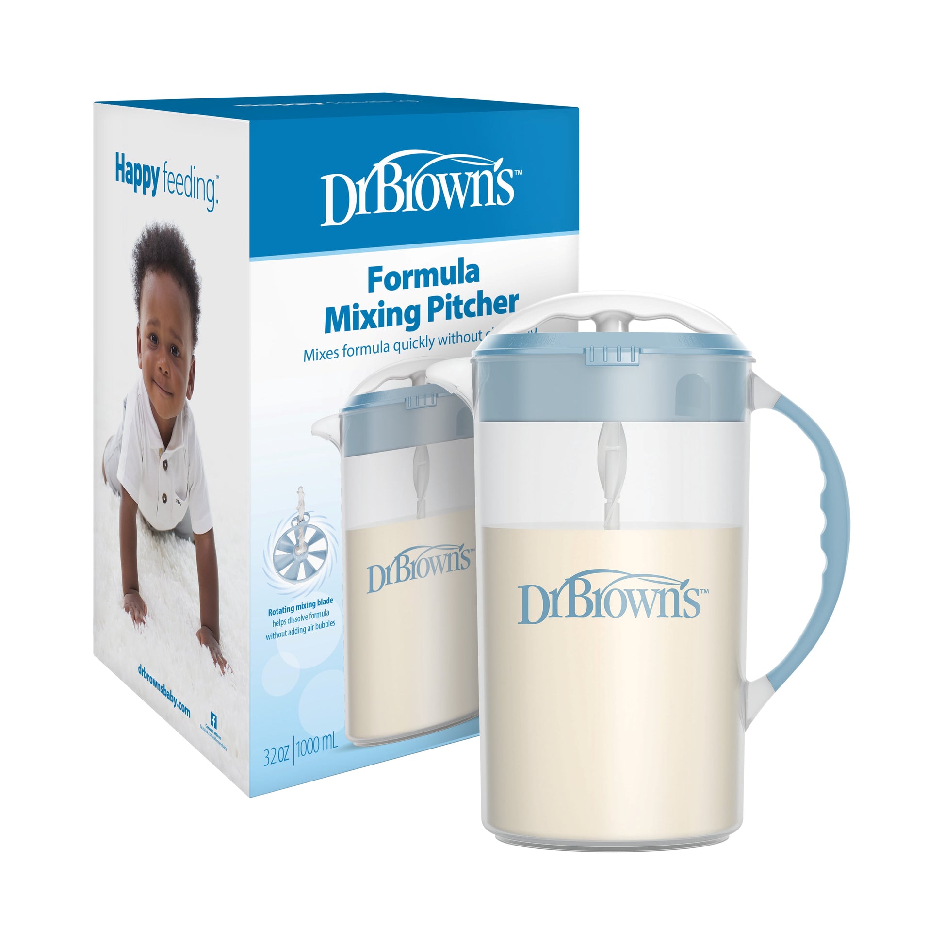 Baby Formula Mixing Pitcher, Adjustable Stopper/Locking Lid/No-Drip Spout, Blue 36Oz, 1 Pack