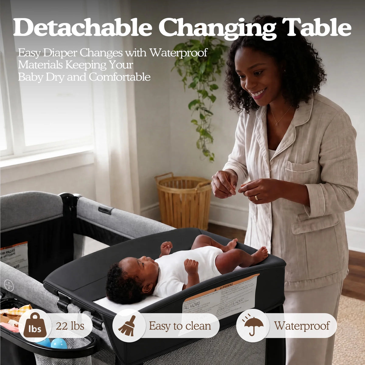 Foldable Baby Bedside Crib Bassinet, Infant Pack and Play Playard, Newborn Playpen Changing Table,Gray